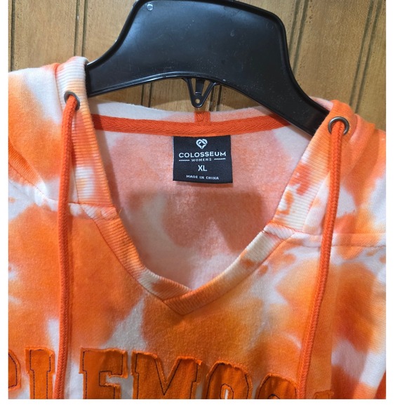 Colosseum Clemson Tigers Tie Dye V-Neck Hoodie Orange Pullover Sweatshirt XL - Picture 3 of 4